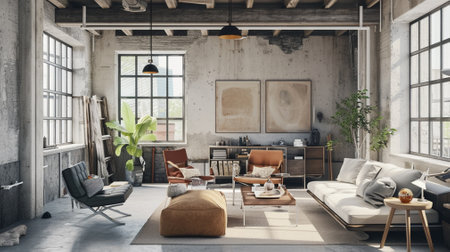 Mock up in loft interior background, living roomの素材