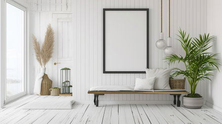 Frame mockup at home, hallway interior backgroundの素材