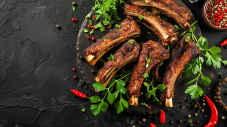 Delicious fried mutton ribs, roasted cutlets with barbecue pepperの素材