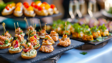 Finger food for buffet party. Traditional french or italian entiresの素材