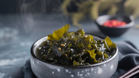 Food that is baked or fried in oil by applying soy sauce or red pepper powder on dried seaweedの素材