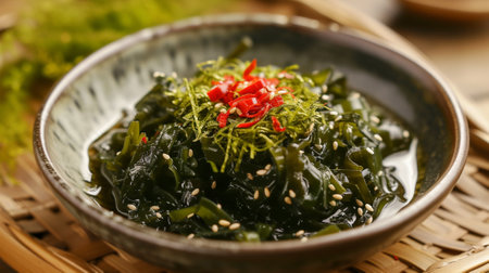 Food that is baked or fried in oil by applying soy sauce or red pepper powder on dried seaweedの素材