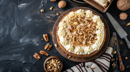 French shu cake with nuts and cream. Top viewの素材