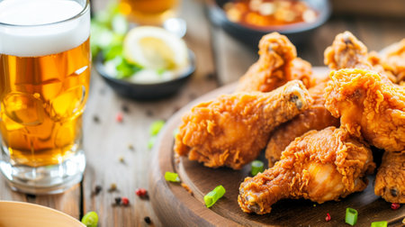 fried chicken served with cold beerの素材