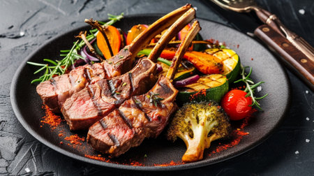 Grilled rack of lamb with vegetablesの素材