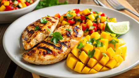 Grilled chicken breast with fresh mango salsaの素材