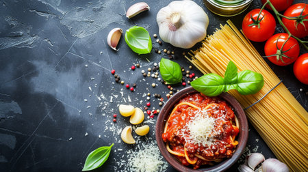 Italian food ingredients for Spaghetti Bologneseの素材