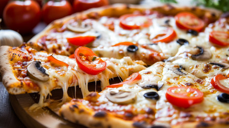 Gourmet Pizza Delight with tomatoes and cheeseの素材