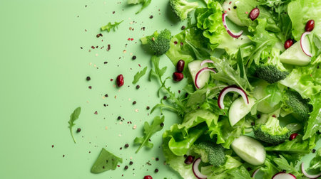 green salad on green backgroundの素材