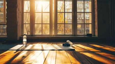 Empty Stylish Loft Apartment With Big Window Sun Shinning Spacious.Bright Living Roomの素材