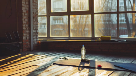 Empty Stylish Loft Apartment With Big Window Sun Shinning Spacious.Bright Living Roomの素材