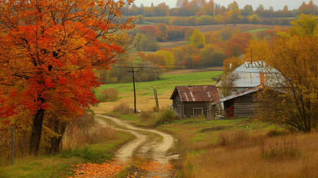 housing conditions in rural areas during autumnの素材