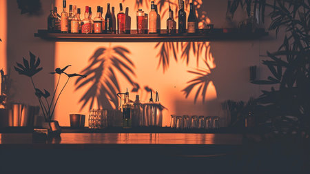 Minimal Shelft Bar Silhouette Leaves Backdrop Vintageの素材