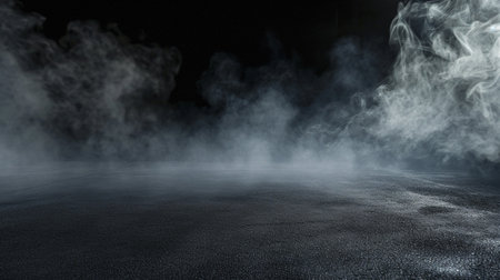 The asphalt floor and studio room with smoke float up the interior texture. night viewの素材
