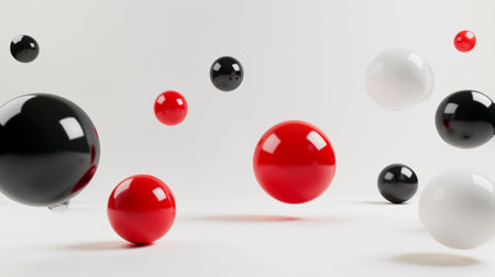white, red and black Floating spheres empty space for product show on white backgroundの素材