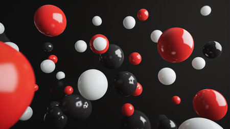 white, red and black Floating spheres empty space for product show on dark backgroundの素材