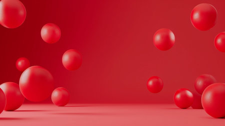 red Floating spheres empty space for product showの素材