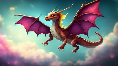 cute dragon flying in the skyの素材