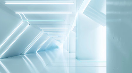 Abstract futuristic light corridor interior, Modern minimal backgroundの素材