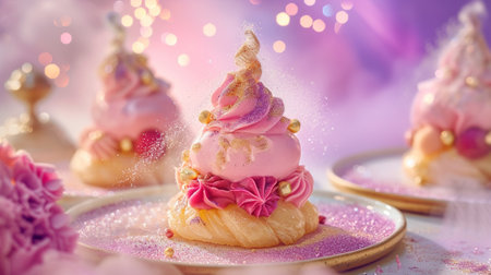 These whimsical pastries are filled with magical creams and topped with edible fairy dustの素材