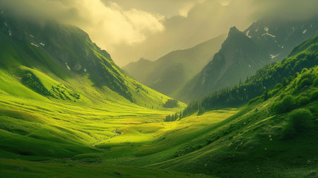 Green valley serene landscape paintingsの素材