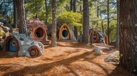 series of fairy homes hidden among the pine needlesの素材