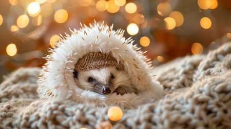 Cozy Critter, Hedgehog Snug in Warm and Fuzzy Attireの素材
