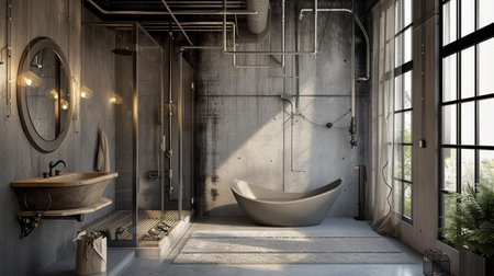 an industrial inspired bathroom that is urban and trendyの素材