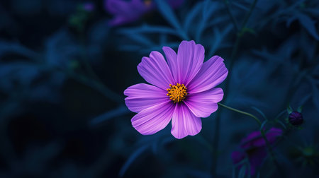 cosmos flower in night. Romantic night sceneの素材