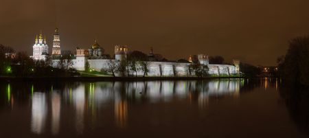 Night HRD panoramic shot of Novodevichiy nunneryの写真素材