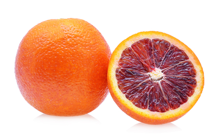 Blood red oranges isolated on white backgroundの写真素材