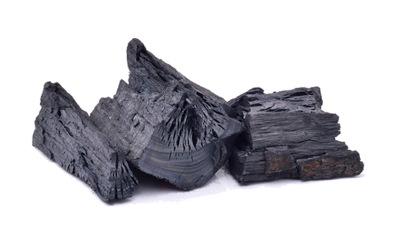 Natural wood charcoal Isolated on white, traditional charcoal or hard wood charcoal, isolated on white backgroundの写真素材
