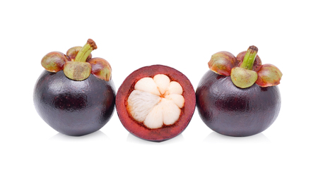 Mangosteen isolated on white backgroundの写真素材