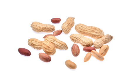 Dried peanuts isolated on white backgroundの写真素材