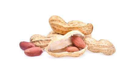 Dried peanuts on white backgroundの写真素材