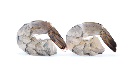 Raw shrimp on white backgroundの写真素材