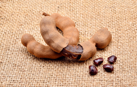 Tamarind on brown fabricの写真素材