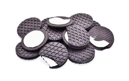 Sandwich cookies with cream isolated on white backgroundの写真素材