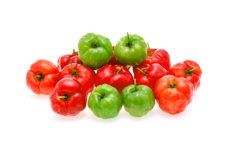 Barbados cherry,Ripe thai cherry on white backgroundの写真素材