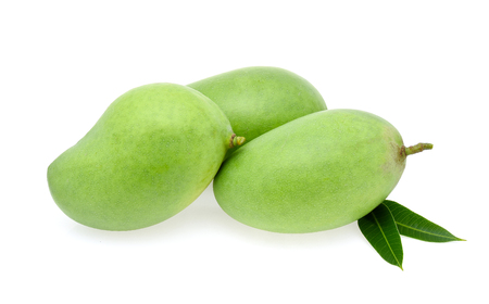 green mango isolated on white backgroundの写真素材