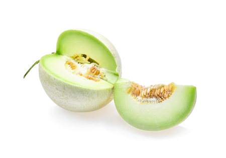 Ripe cantaloupe melon on white の写真素材
