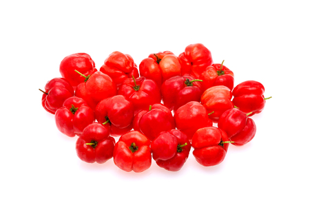 Barbados cherry,Ripe thai cherry on white backgroundの写真素材