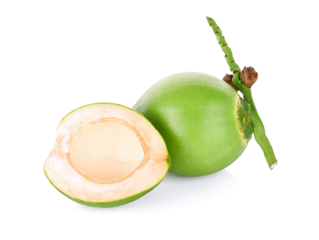 Green coconut isolated on white backgroundの写真素材