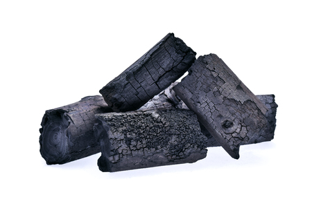 Natural wood charcoal or hard wood charcoal isolated on white backgroundの写真素材