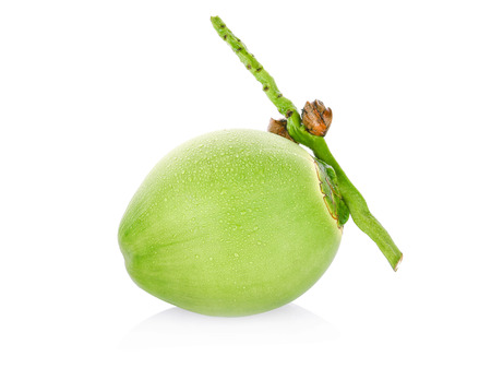 Green coconut with water drop isolated on white backgroundの写真素材