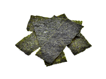 Crispy and dry seaweed isolated on white backgroundの写真素材