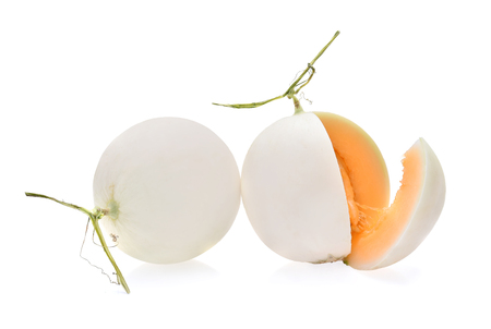 Ripe cantaloupe melon isolated on white backgroundの写真素材