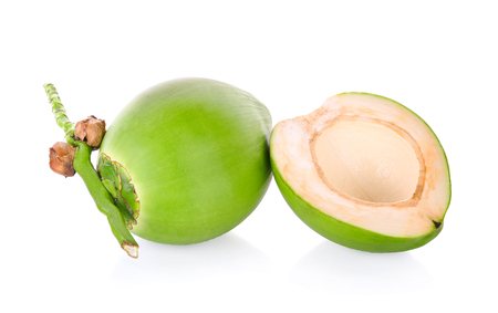 Green coconut isolated on white backgroundの写真素材