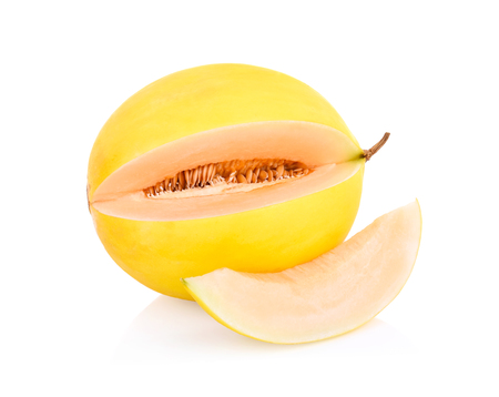Yellow cantaloupe isolated on white backgroundの写真素材