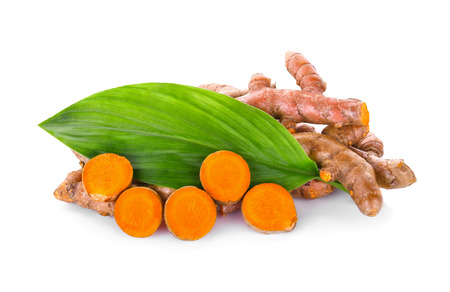 Turmeric roots isolated on white backgroundの写真素材